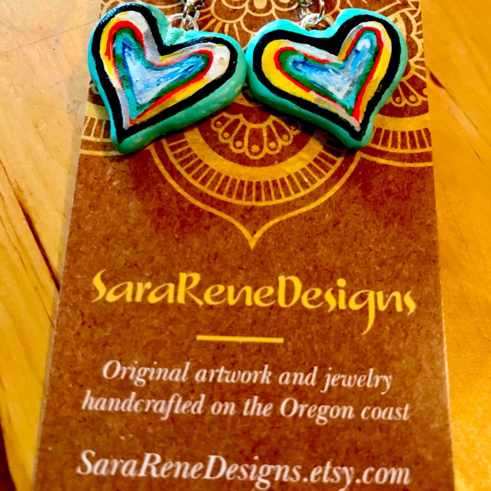 I heart U- hand painted earrings